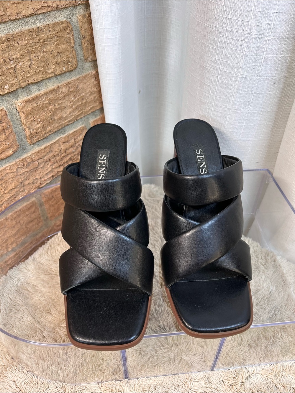 SENSO Verra Black Crossover Block Heel Mules Size 39